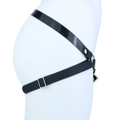Left side view of silicone waist and rear support straps