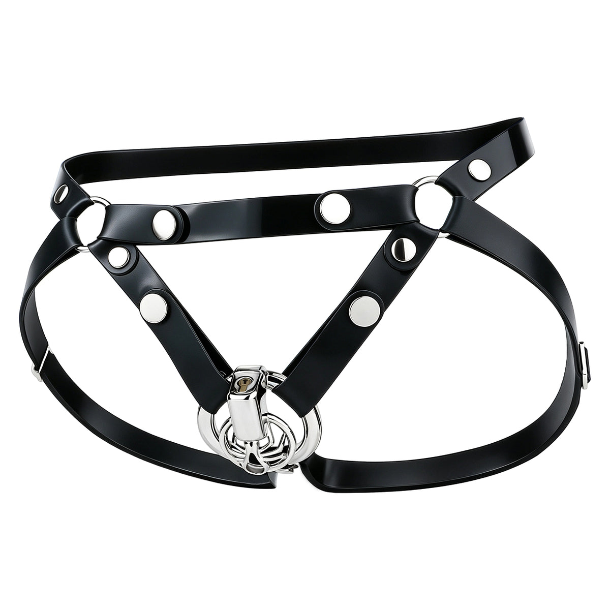 Angled view of black silicone belt; demonstration cage sold separately