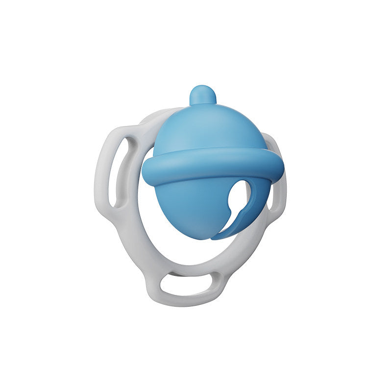 Solid blue bell-shaped chastity cage angled view