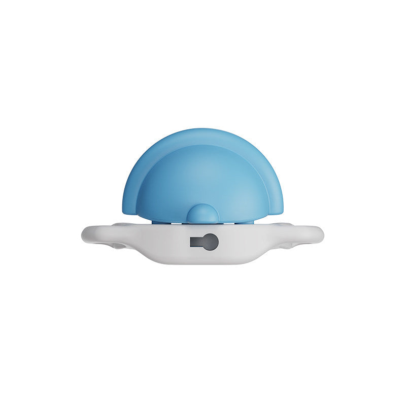 Solid blue bell-shaped chastity cage rear view