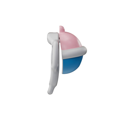 Blue and pink bell-shaped chastity cage side view