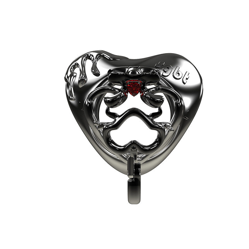 Front illustration of Black Spade ball support resin chastity cage with red gem accent