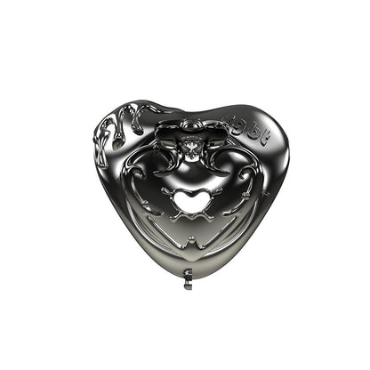 Front illustration of Black Spade flat plate resin chastity cage with clear gem accent