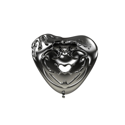 Front illustration of Black Spade flat plate resin chastity cage with clear gem accent