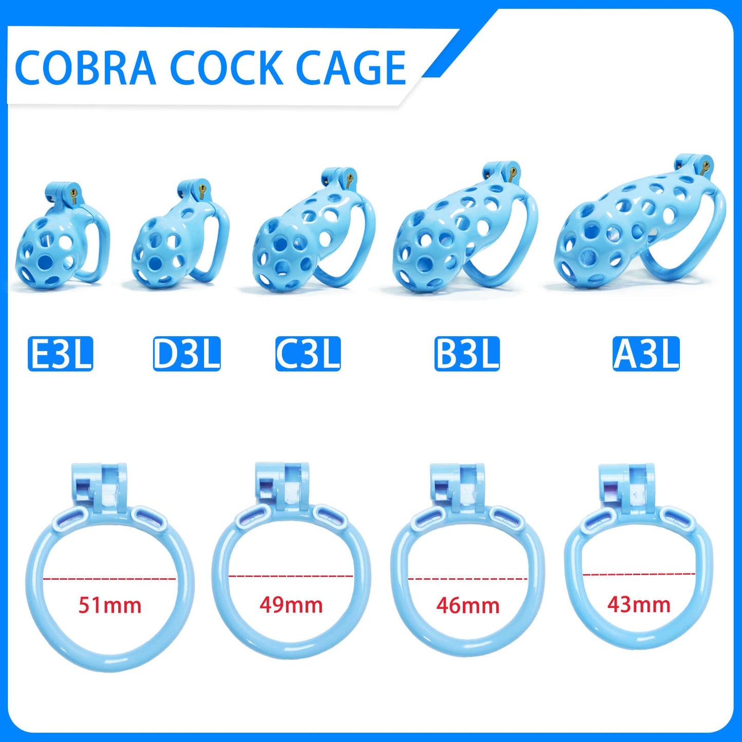 Blue Hole Mamba Chastity Cage Kit - 1.77 to 4.13 Inches Long