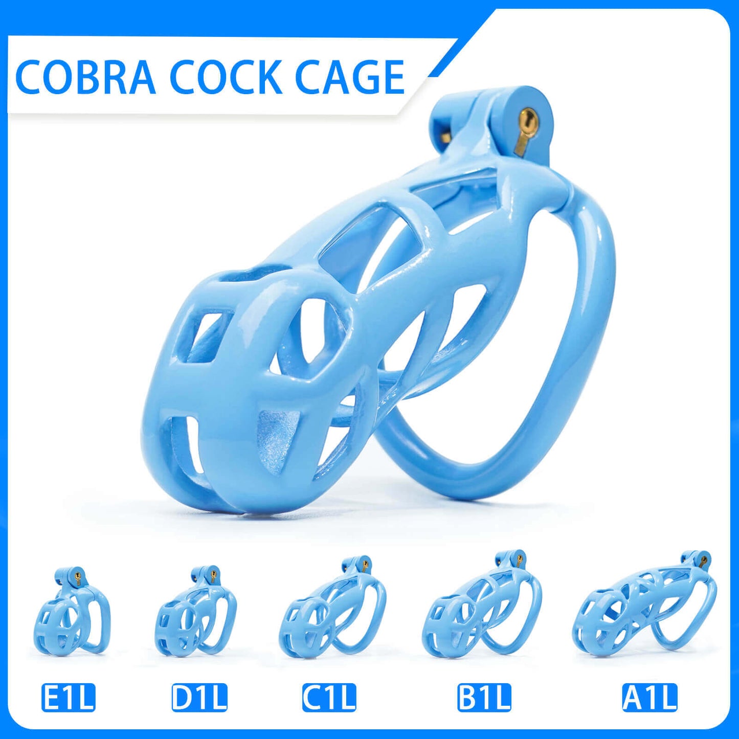 Blue Mamba Chastity Cage Kit (1.77 - 4.13 inches) with 4 Arc Rings