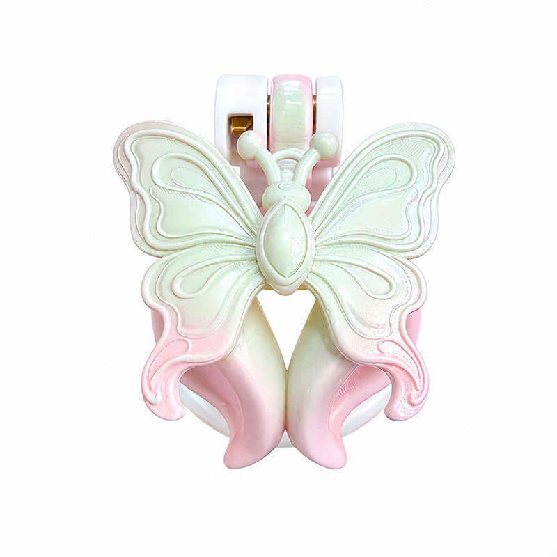 Butterfly Wing Inverted Chastity Cage in Mint & Pink front view