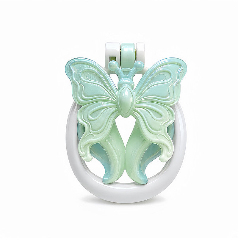 Blue & Yellow Butterfly Wing Inverted Chastity Cage original front view