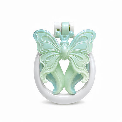 Blue & Yellow Butterfly Wing Inverted Chastity Cage original front view