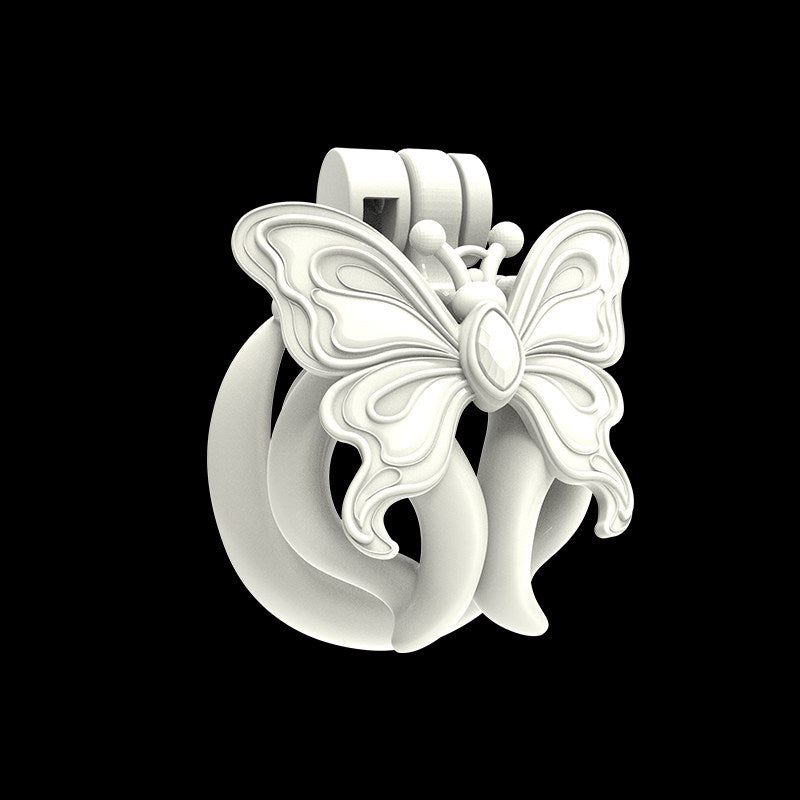 White Butterfly Wing Inverted Chastity Cage three-quarter view