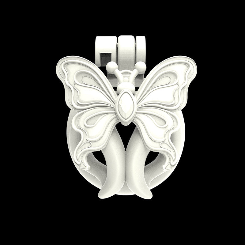 White Butterfly Wing Inverted Chastity Cage front view
