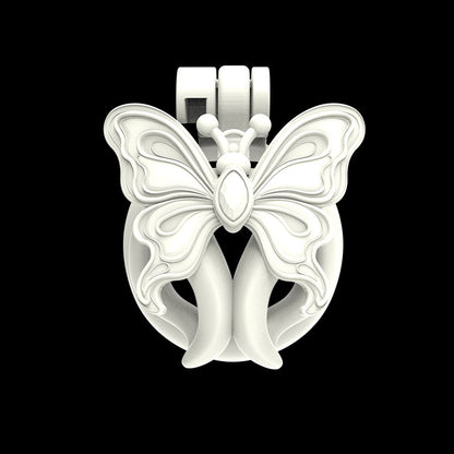 White Butterfly Wing Inverted Chastity Cage front view