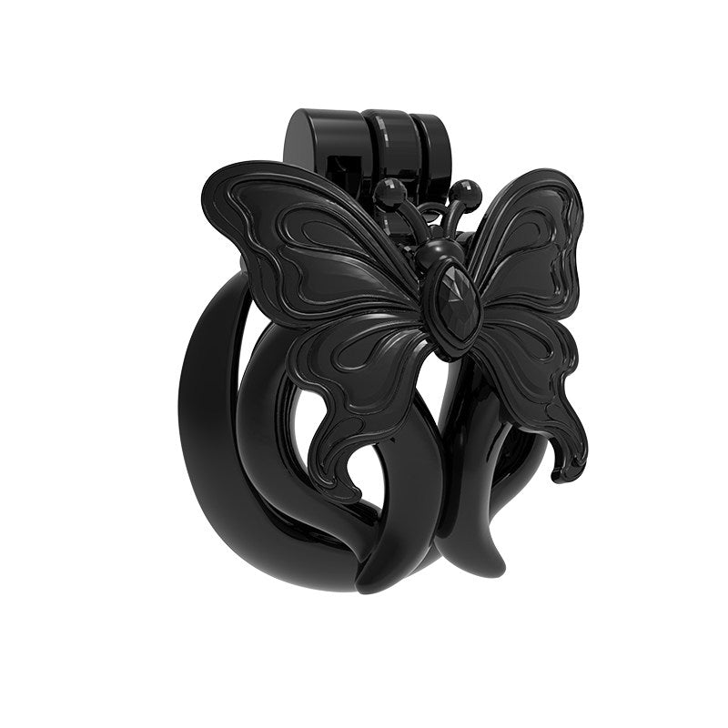 Black Butterfly Wing Inverted Chastity Cage three-quarter view