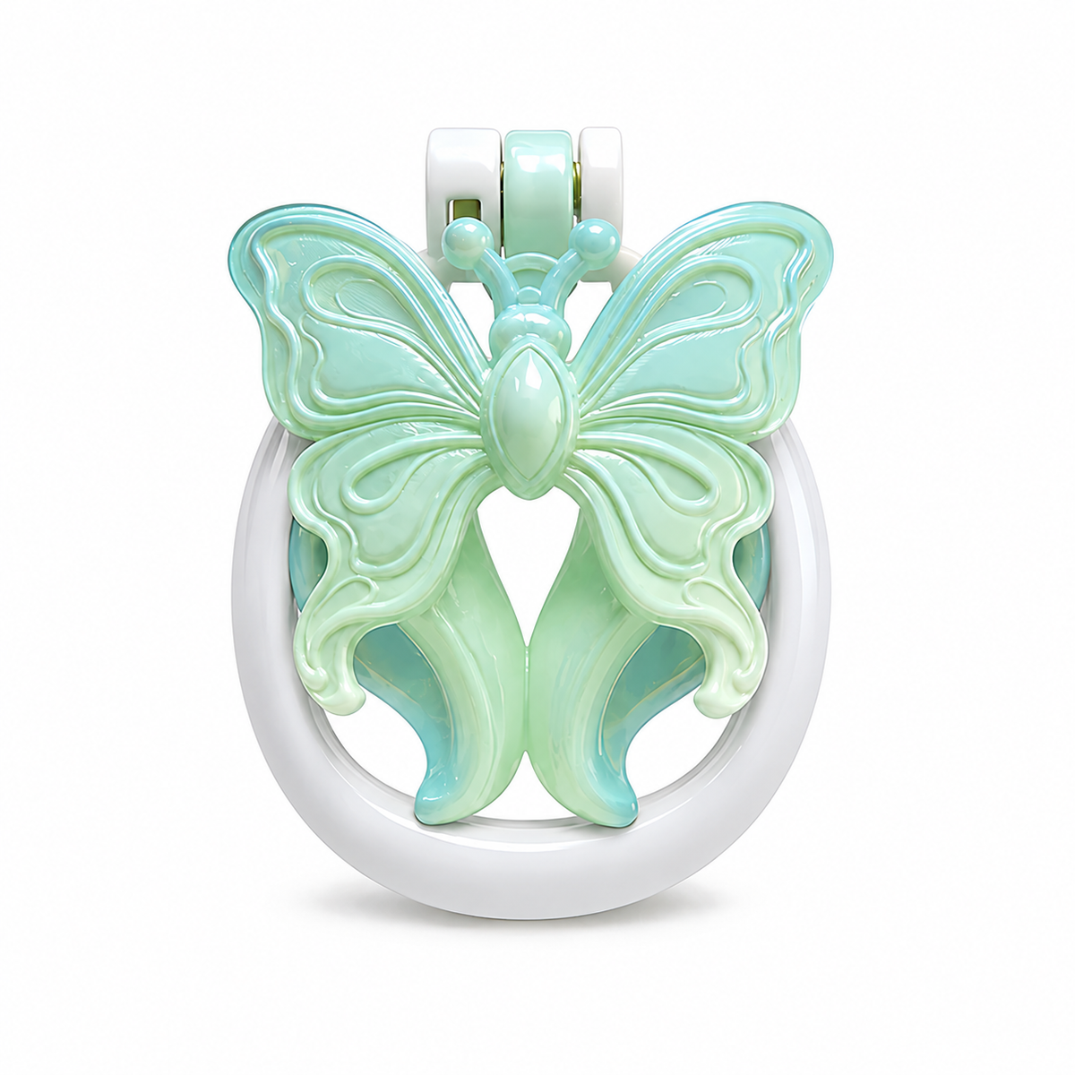Blue & Yellow Butterfly Wing Inverted Chastity Cage front view