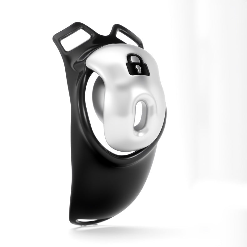 Black C-ring pudding chastity cage front view