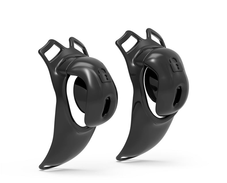 Black C-ring chastity cage side and rear views