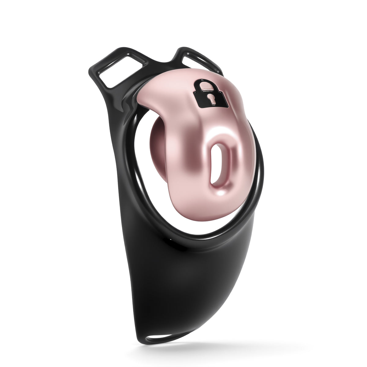 Rose gold front view of the curved C-ring chastity cage