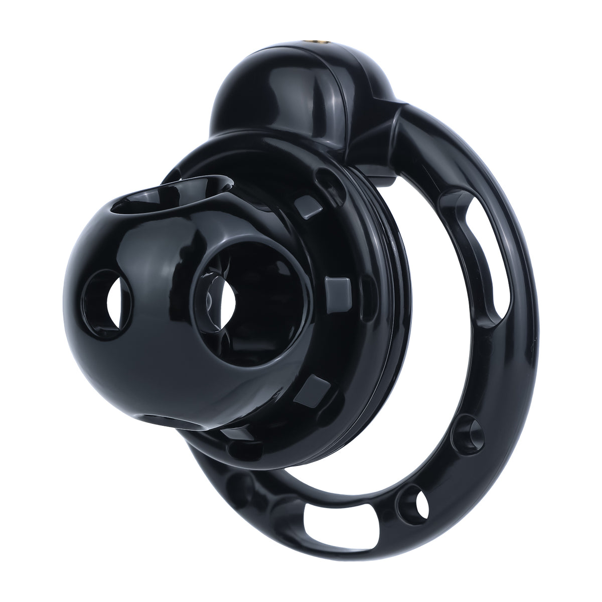Black Candy Heart chastity cage, regular style angled view