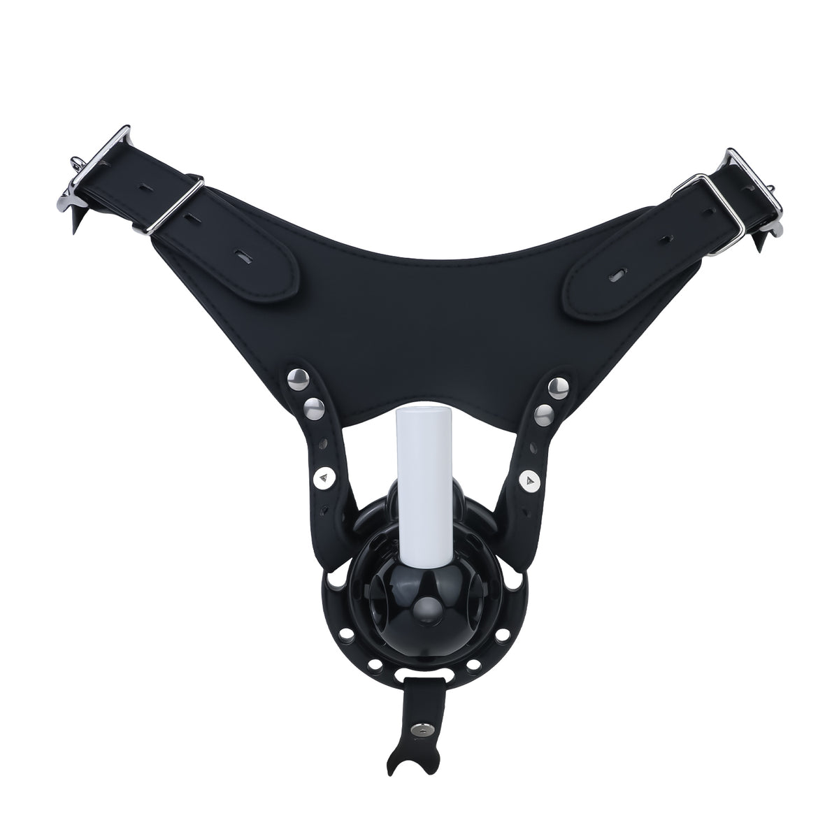 Black vibrating Candy Heart chastity cage with black waist belt