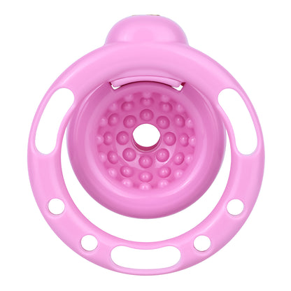 Rear view of the pink Candy Heart chastity cage