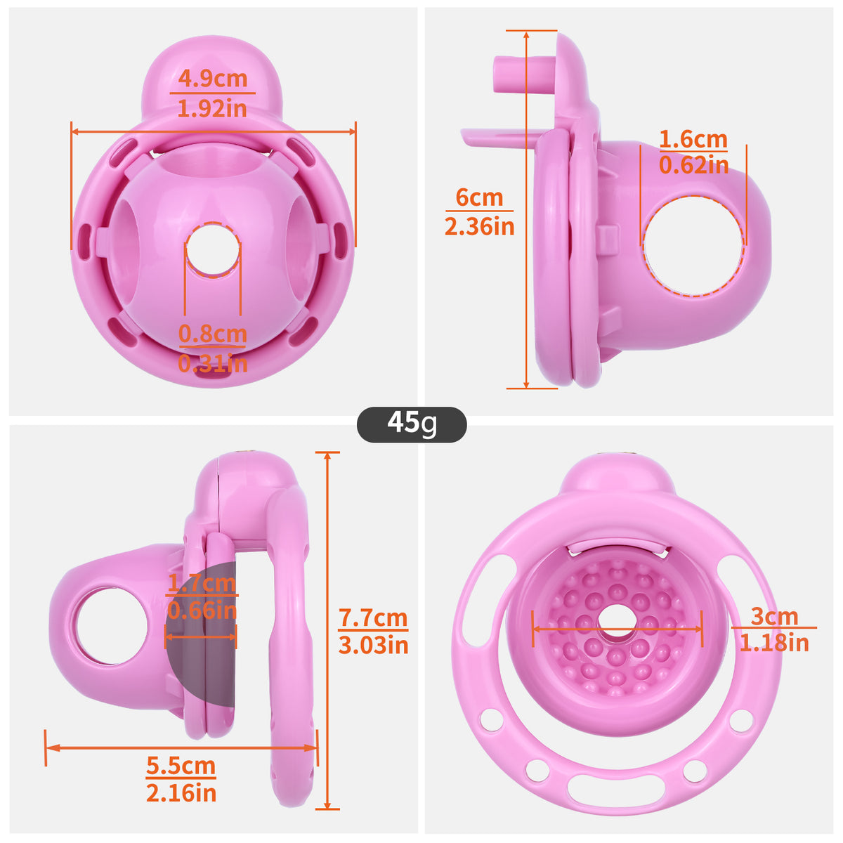 Pink Candy Heart chastity cage measurement chart
