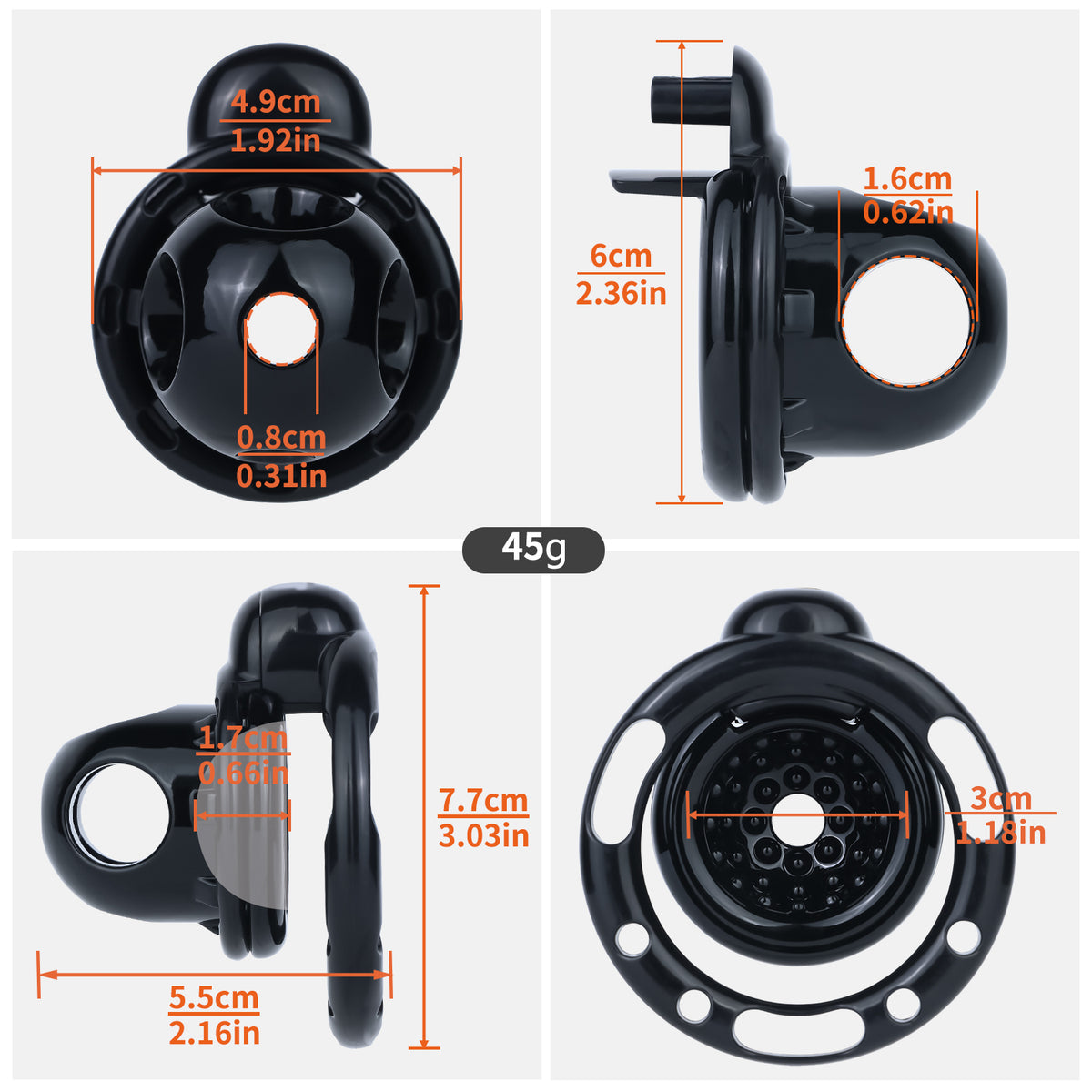 Black Candy Heart chastity cage measurement chart