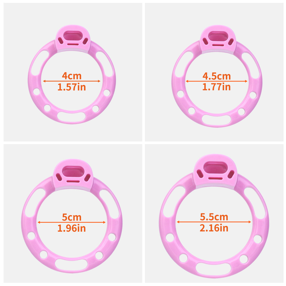 Four pink ring diameters: 40, 45, 50 and 55 mm