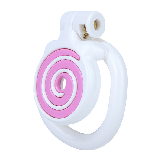 Pink and white Candy Heart Flat Chastity Cage front angle