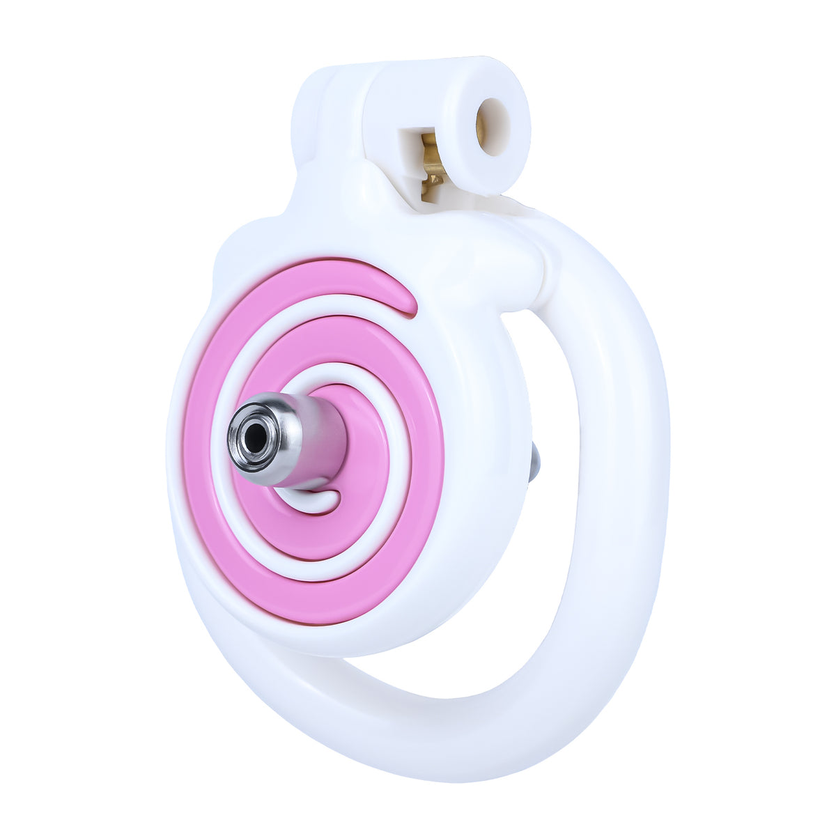 Pink and white cage with catheter attachment