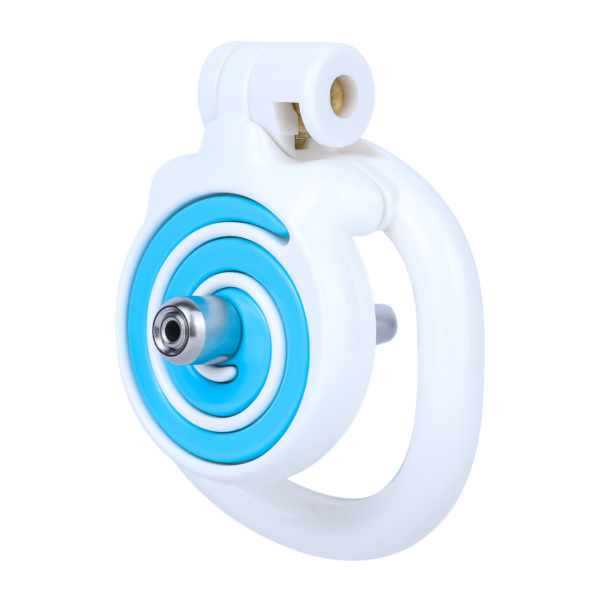 Blue and white cage with catheter attachment