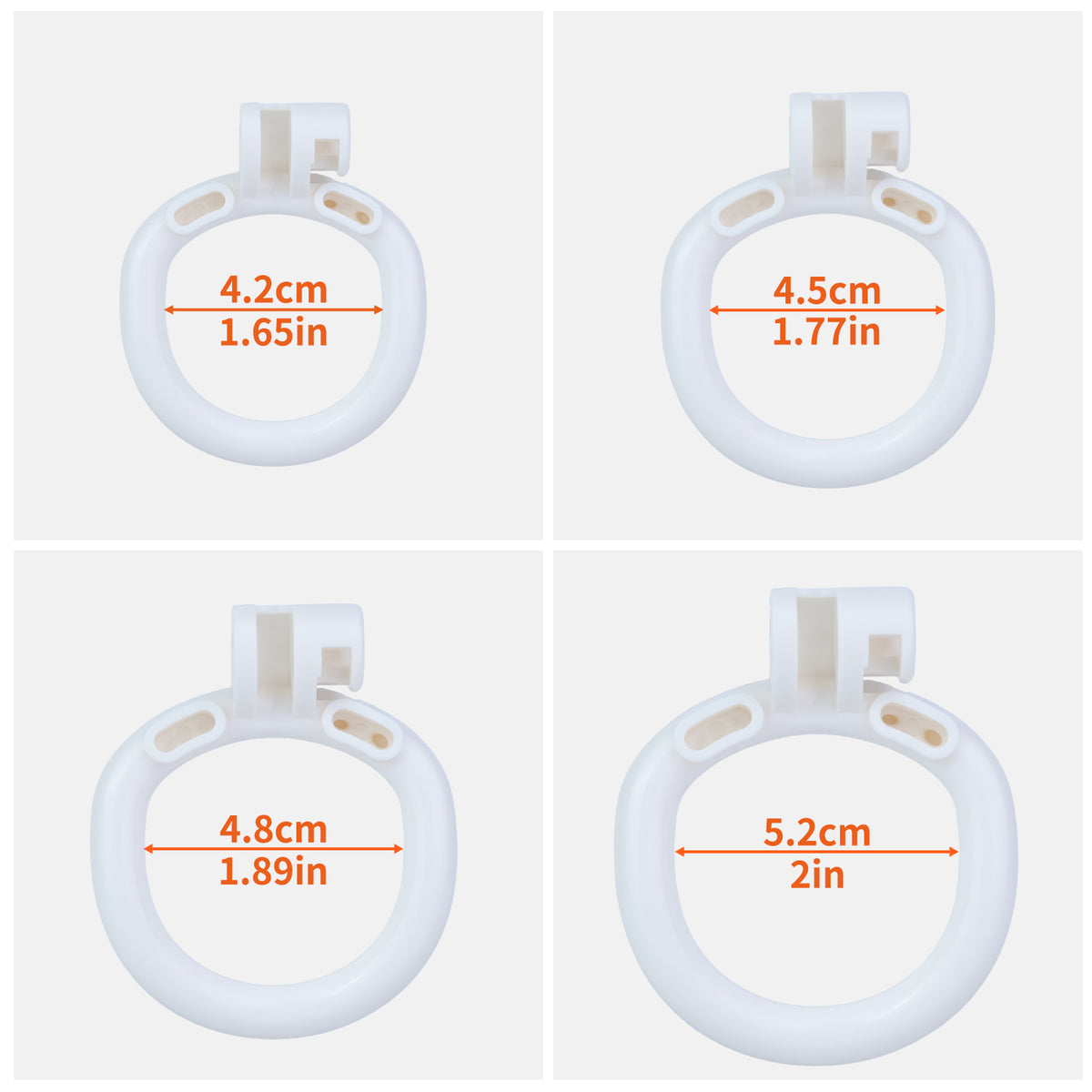 Four included base ring internal diameters: 4.2, 4.5, 4.8 and 5.2 cm