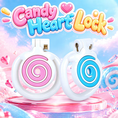Candy Heart Lock pink and blue spiral designs