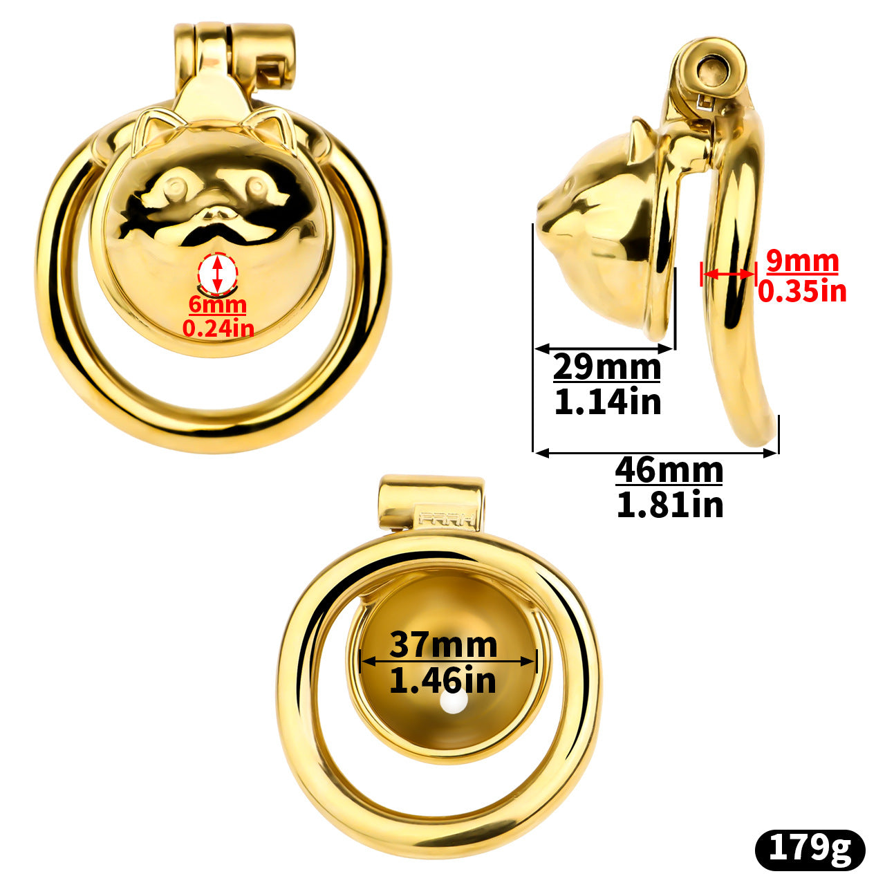 Cat Face Smallest Chastity Cage -golden cage -size