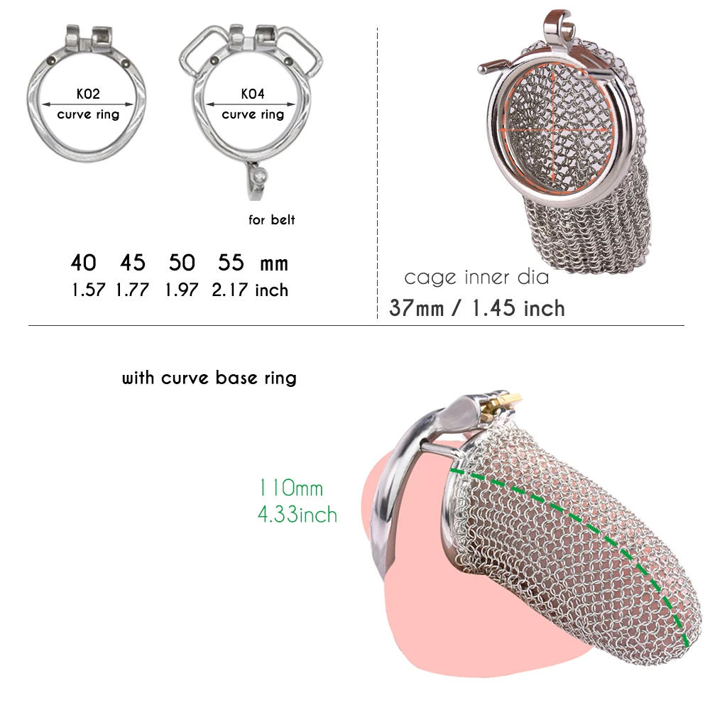 Chainmail Stainless Steel Mesh Chastity Cage - 4.33"