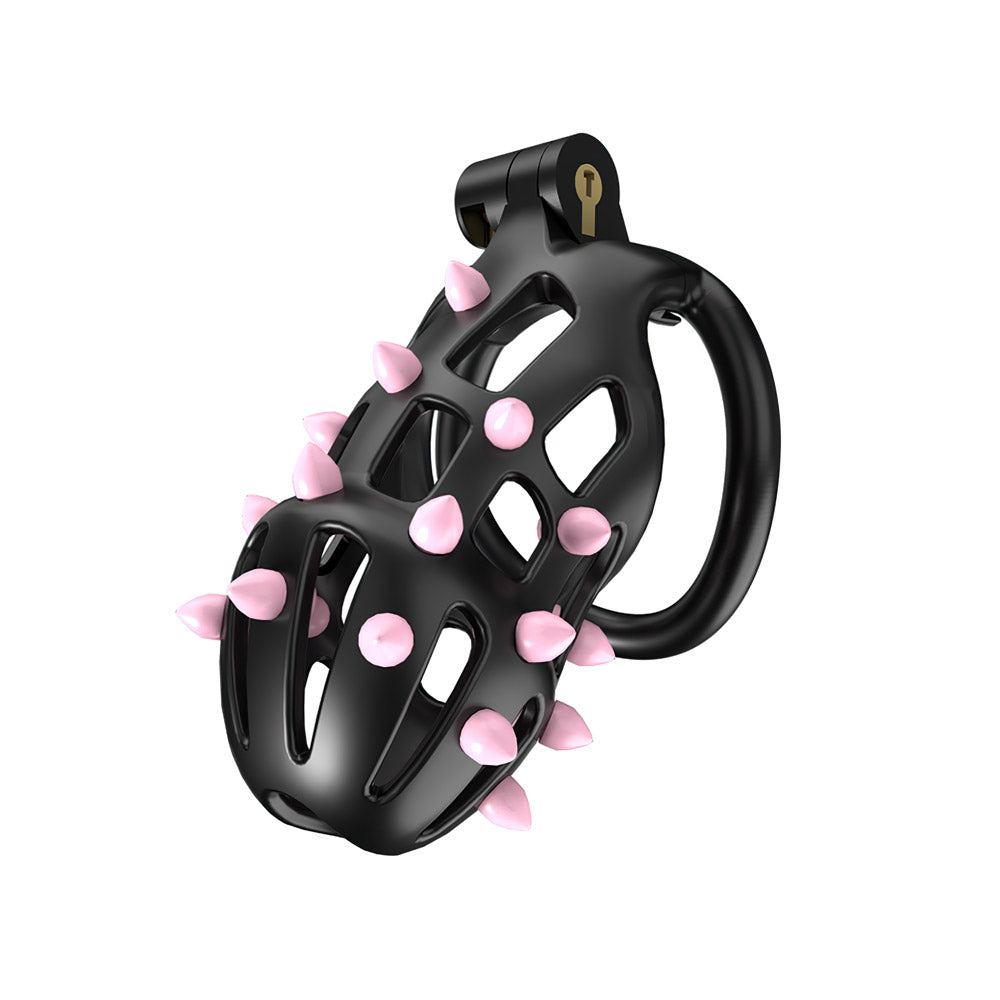 FlexiSpike Chastity Cage-black with pink spikes