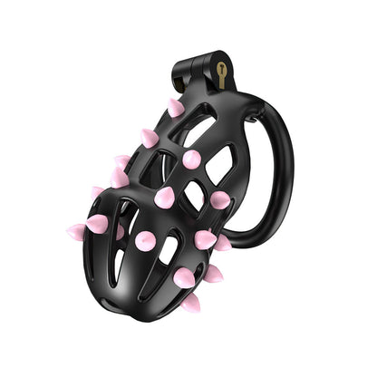 FlexiSpike Chastity Cage-black with pink spikes