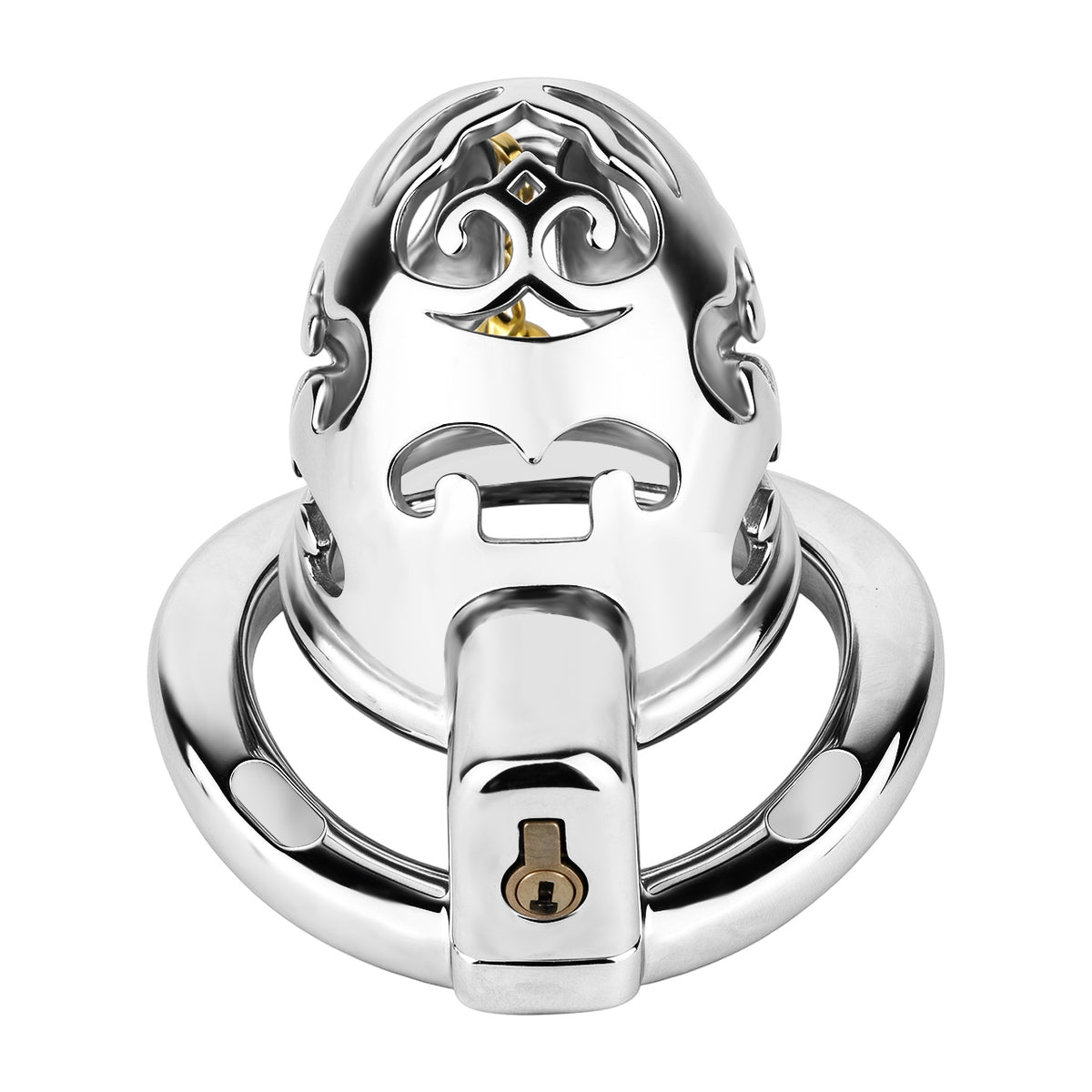 Cloud Bell Metal Chastity Cage L cage underside and keyed lock detail