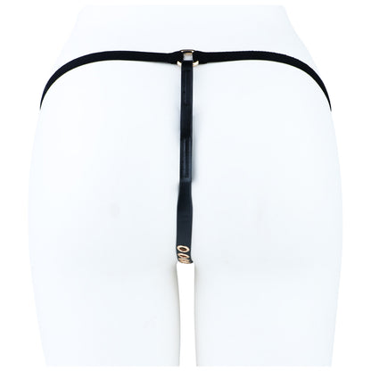 Cloud Bell Metal Chastity Cage support belt rear view on mannequin