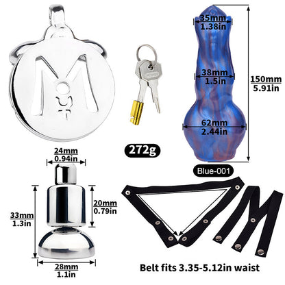 Inverted Chastity Cage - Cock Block Device With Monster Dildo