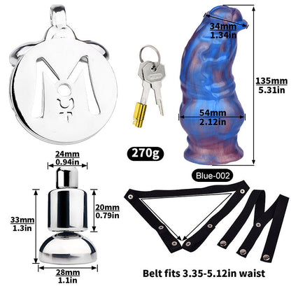 Inverted Chastity Cage - Cock Block Device With Monster Dildo