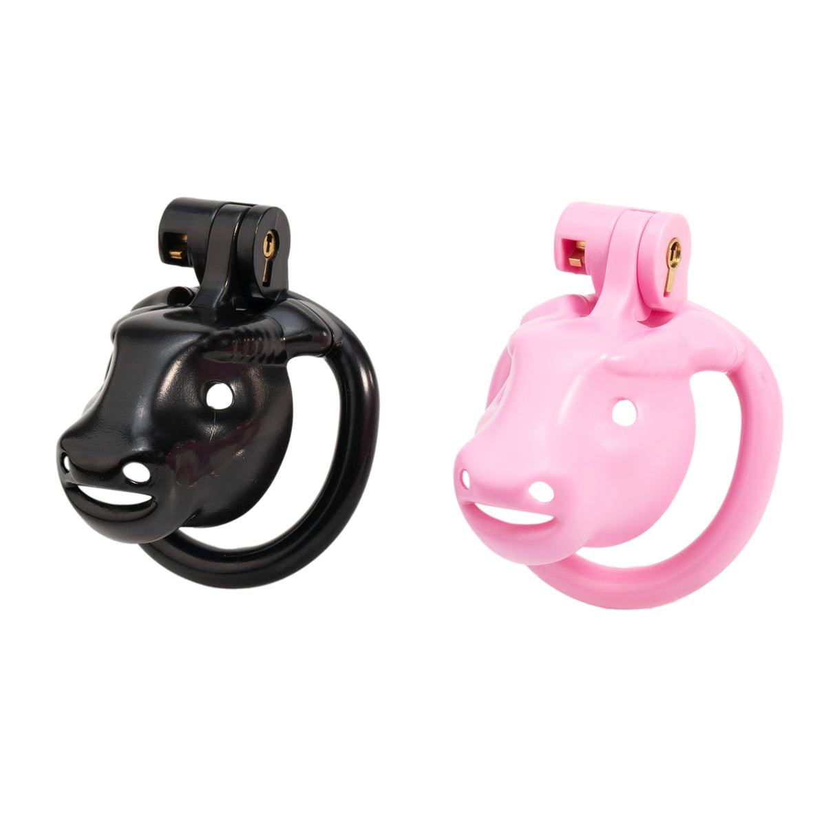 Pink and black Cretan Bull chastity cage color options