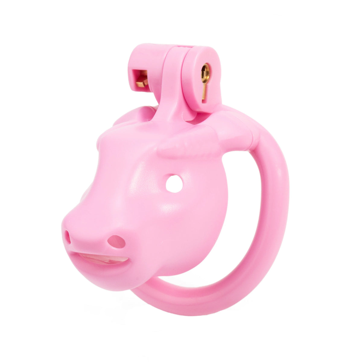 Pink Cretan Bull ABS chastity cage front view on white background