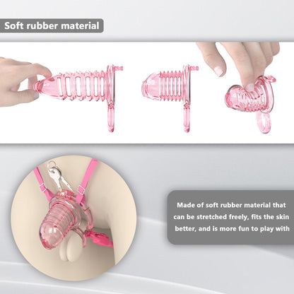 Extensible Silicone Chastity Cage With Vibration Plug