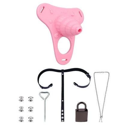 Fantasy Pink Conch Chastity Cage with Belt  17