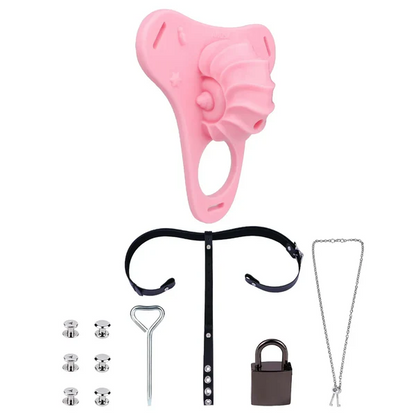 Fantasy Pink Conch Chastity Cage with Belt  24