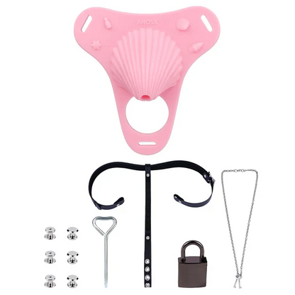 Fantasy Pink Conch Chastity Cage with Belt 29