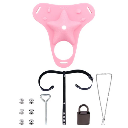 Fantasy Pink Conch Chastity Cage with Belt 31