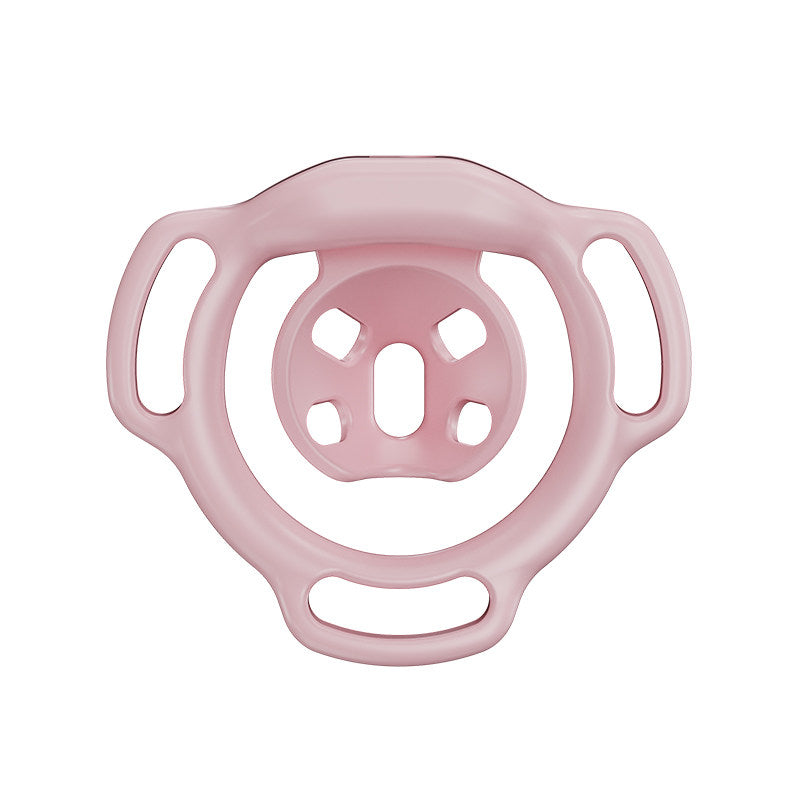 Pink Firefly flat chastity cage rear view showing the inner center panel and three strap slots