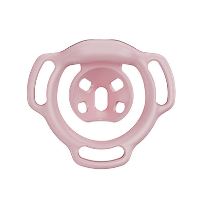 Pink Firefly flat chastity cage rear view showing the inner center panel and three strap slots
