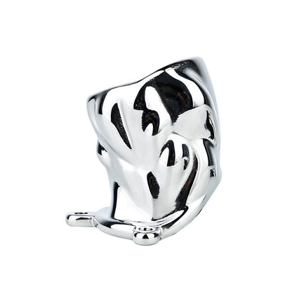 Flame Cutout Stainless Steel Chastity Cage with Restraint - Flame cutout metal cage side view